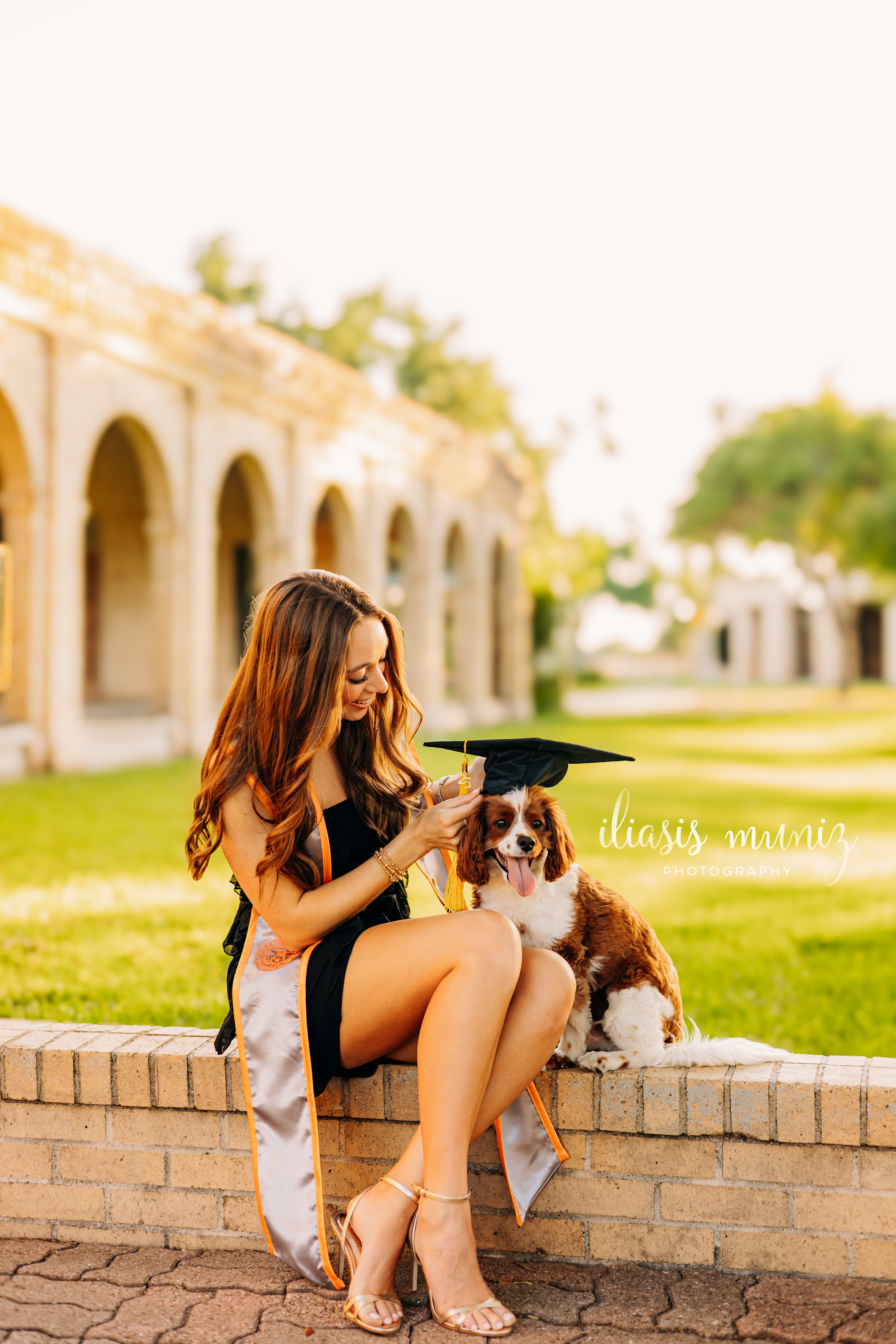 Graduation cap and gown photo at UTRGV main campus 